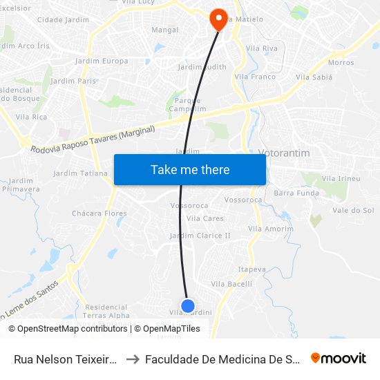 Rua Nelson Teixeira, 447 to Faculdade De Medicina De Sorocaba map