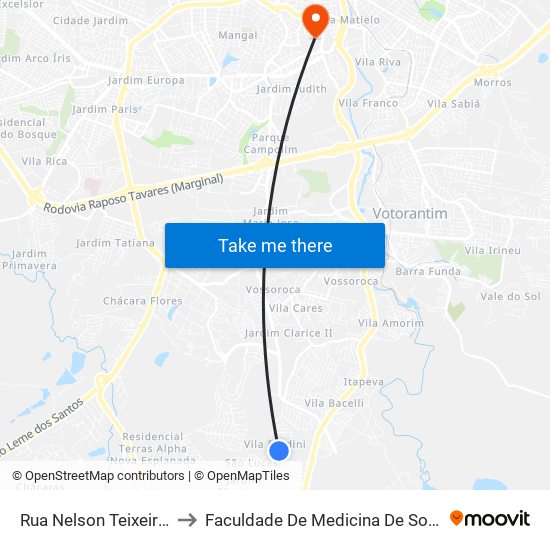 Rua Nelson Teixeira, 26 to Faculdade De Medicina De Sorocaba map