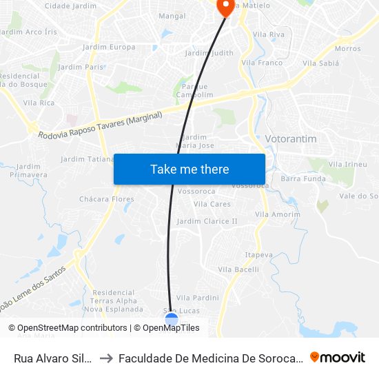 Rua Alvaro Silva to Faculdade De Medicina De Sorocaba map