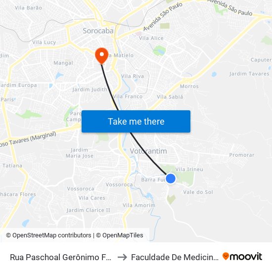 Rua Paschoal Gerônimo Fornazari, 459-523 to Faculdade De Medicina De Sorocaba map