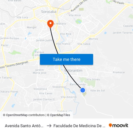 Avenida Santo Antônio, 892 to Faculdade De Medicina De Sorocaba map