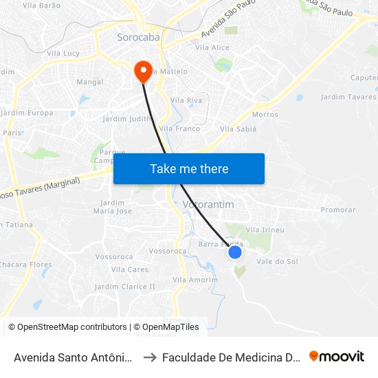 Avenida Santo Antônio, 303-407 to Faculdade De Medicina De Sorocaba map