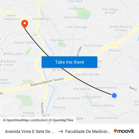 Avenida Vinte E Sete De Março, 668-778 to Faculdade De Medicina De Sorocaba map