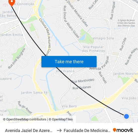 Avenida Jaziel De Azeredo Ribeiro, 311 to Faculdade De Medicina De Sorocaba map