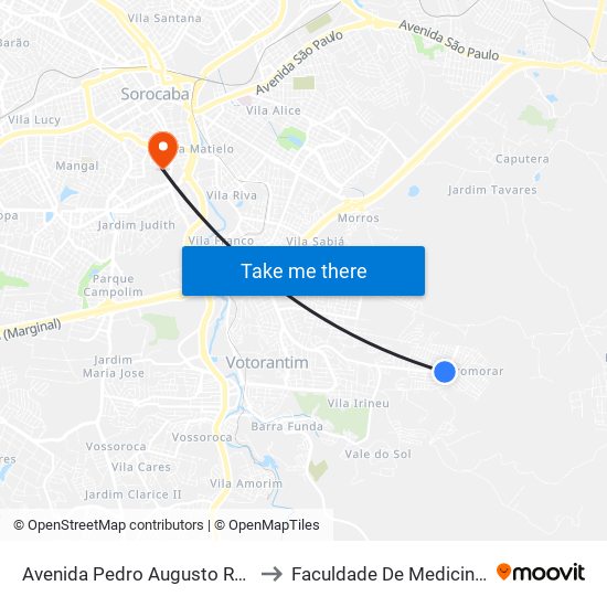 Avenida Pedro Augusto Rangel, 2137-2173 to Faculdade De Medicina De Sorocaba map