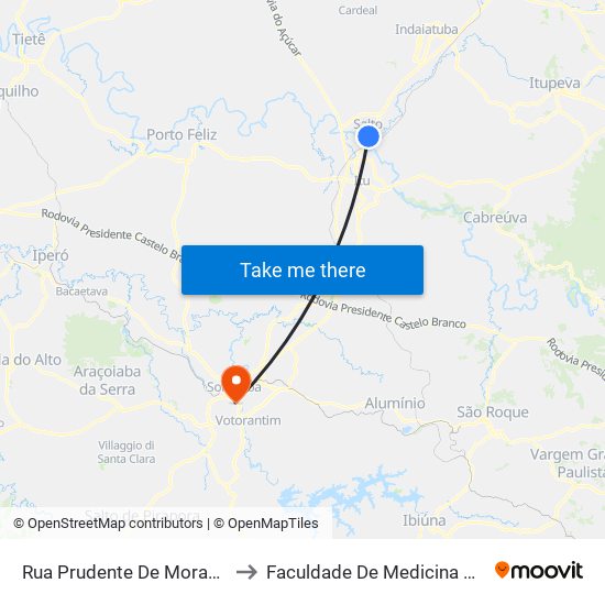 Rua Prudente De Moraes, 518-624 to Faculdade De Medicina De Sorocaba map