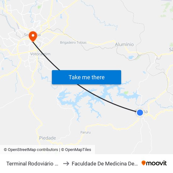 Terminal Rodoviário De Ibiúna to Faculdade De Medicina De Sorocaba map