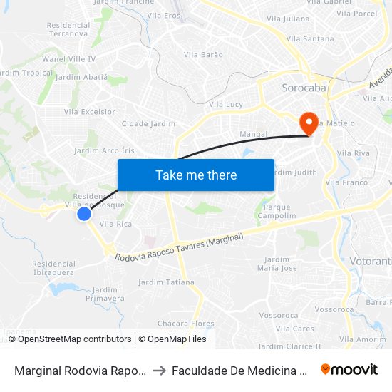 Marginal Rodovia Raposo Tavares to Faculdade De Medicina De Sorocaba map