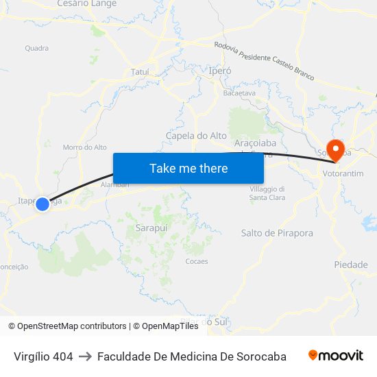 Virgílio 404 to Faculdade De Medicina De Sorocaba map
