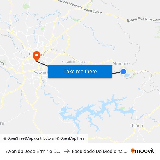 Avenida José Ermírio De Moraes, 41 to Faculdade De Medicina De Sorocaba map