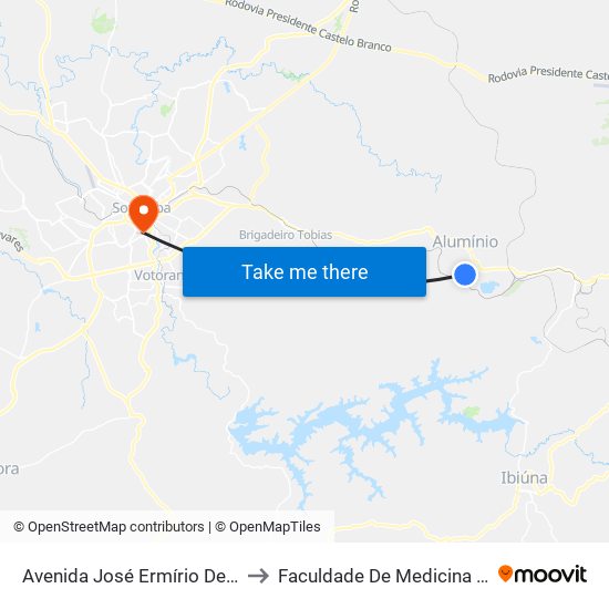 Avenida José Ermírio De Moraes, 760 to Faculdade De Medicina De Sorocaba map