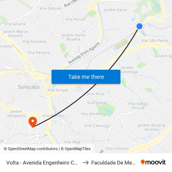 Volta - Avenida Engenheiro Carlos Reinaldo Mendes, 1761 to Faculdade De Medicina De Sorocaba map