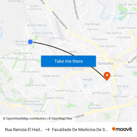 Rua Ramzia El Hadi, 919 to Faculdade De Medicina De Sorocaba map