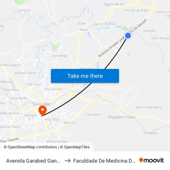 Avenida Garabed Gananiam, 296 to Faculdade De Medicina De Sorocaba map