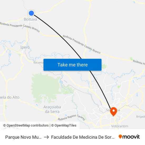 Parque Novo Mundo to Faculdade De Medicina De Sorocaba map