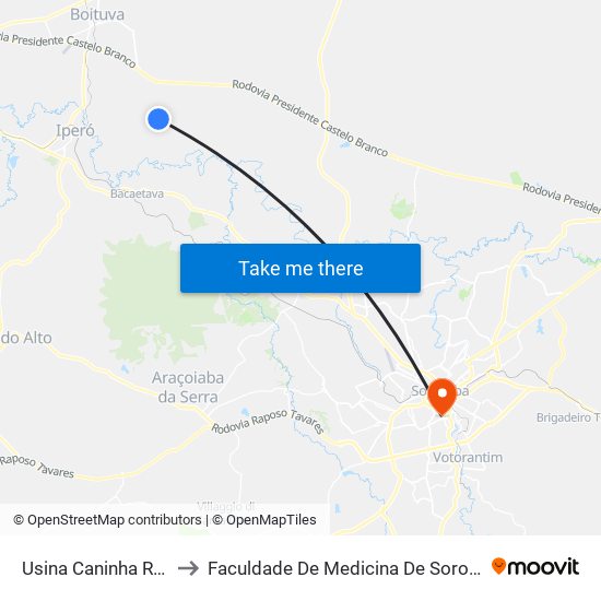 Usina Caninha Rosa to Faculdade De Medicina De Sorocaba map