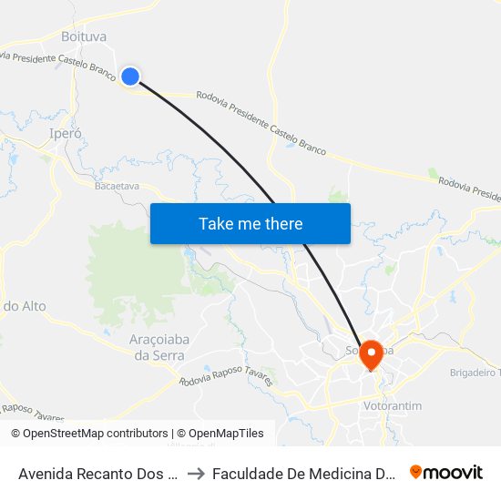Avenida Recanto Dos Pássaros to Faculdade De Medicina De Sorocaba map