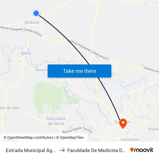 Estrada Municipal Água Branca to Faculdade De Medicina De Sorocaba map