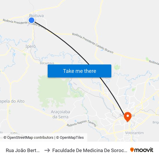 Rua João Bertoldi to Faculdade De Medicina De Sorocaba map