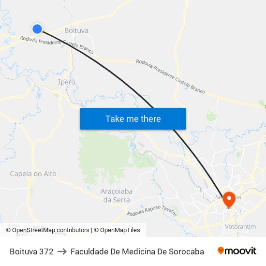Boituva 372 to Faculdade De Medicina De Sorocaba map