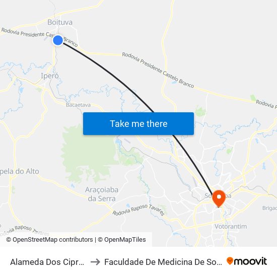 Alameda Dos Ciprestes to Faculdade De Medicina De Sorocaba map