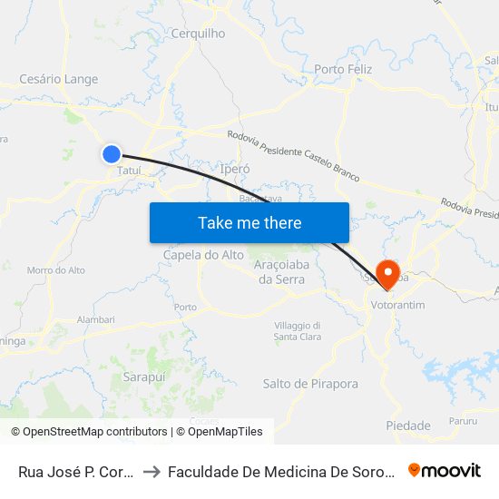 Rua José P. Corrêa to Faculdade De Medicina De Sorocaba map