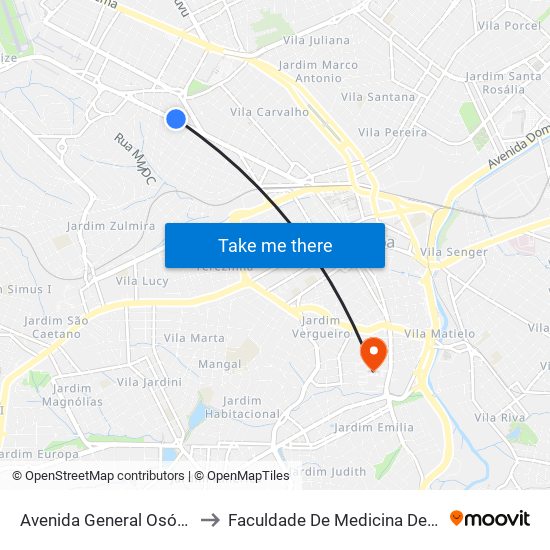 Avenida General Osório, 1320 to Faculdade De Medicina De Sorocaba map