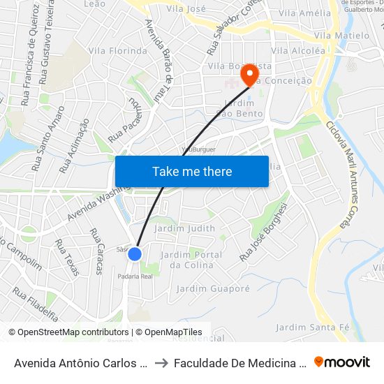 Avenida Antônio Carlos Comitre, 381 to Faculdade De Medicina De Sorocaba map