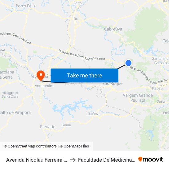 Avenida Nicolau Ferreira De Souza 286 to Faculdade De Medicina De Sorocaba map