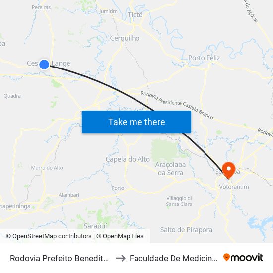 Rodovia Prefeito Benedito De Oliveira Vaz to Faculdade De Medicina De Sorocaba map