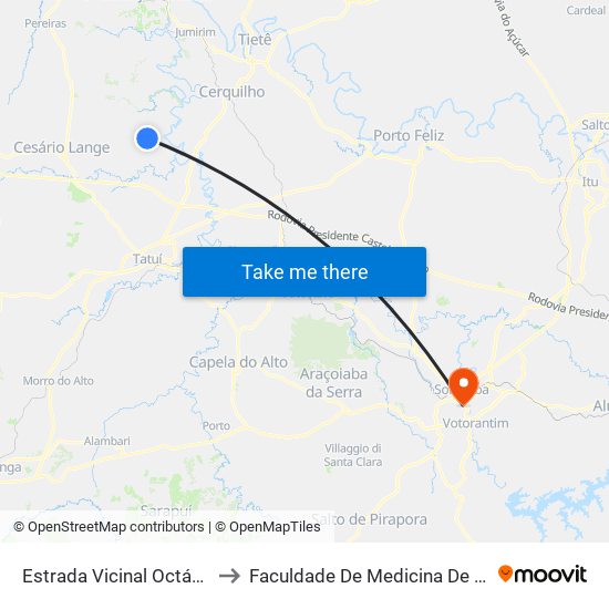 Estrada Vicinal Octávio Pilon to Faculdade De Medicina De Sorocaba map