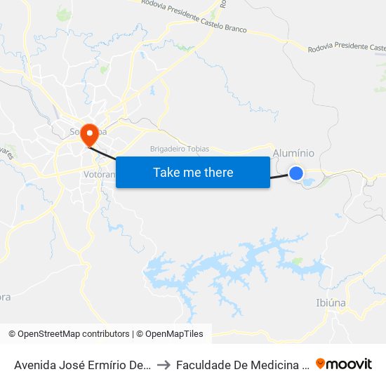 Avenida José Ermírio De Moraes, 267 to Faculdade De Medicina De Sorocaba map