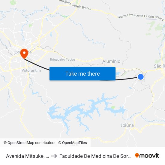 Avenida Mitsuke, 516 to Faculdade De Medicina De Sorocaba map