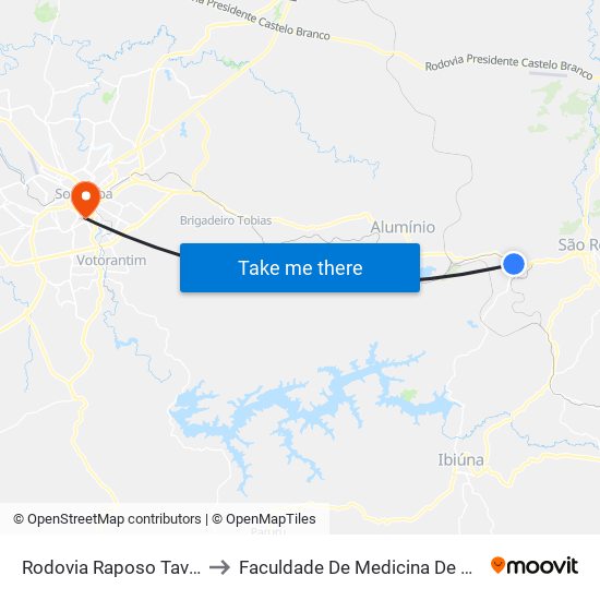 Rodovia Raposo Tavares, 1 to Faculdade De Medicina De Sorocaba map