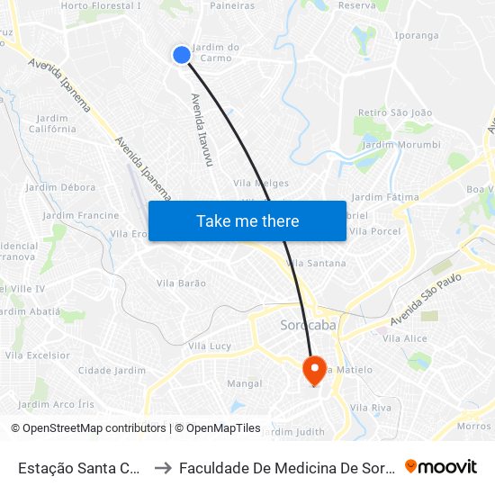 Estação Santa Cecília to Faculdade De Medicina De Sorocaba map
