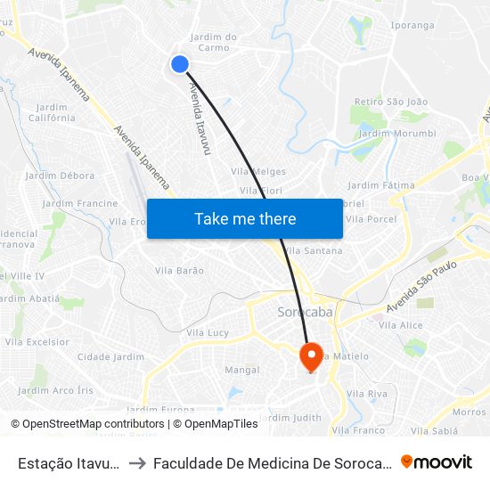 Estação Itavuvu to Faculdade De Medicina De Sorocaba map