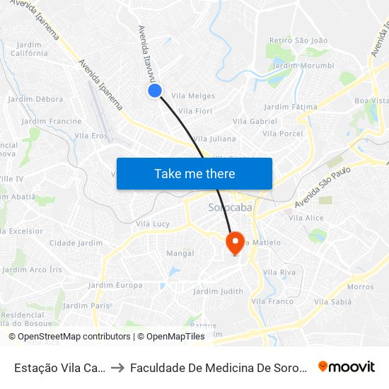 Estação Vila Carol to Faculdade De Medicina De Sorocaba map