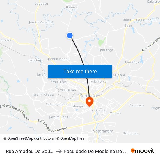 Rua Amadeu De Souza, 141 to Faculdade De Medicina De Sorocaba map