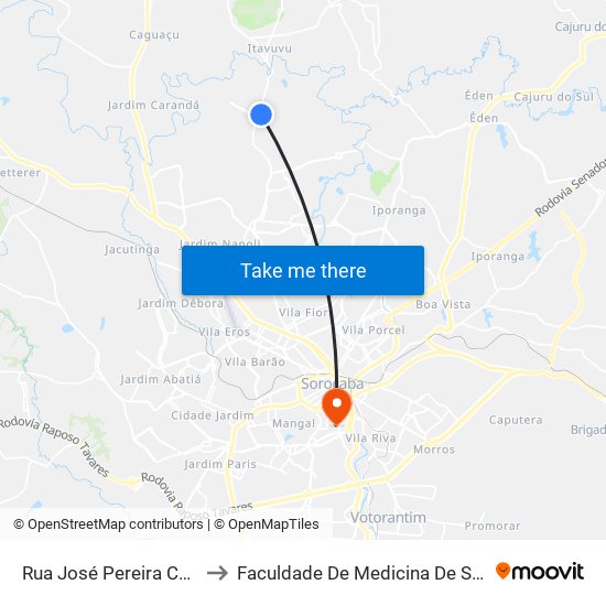 Rua José Pereira Campos to Faculdade De Medicina De Sorocaba map