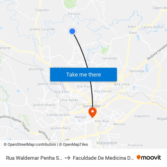 Rua Waldemar Penha Sagamarchi to Faculdade De Medicina De Sorocaba map