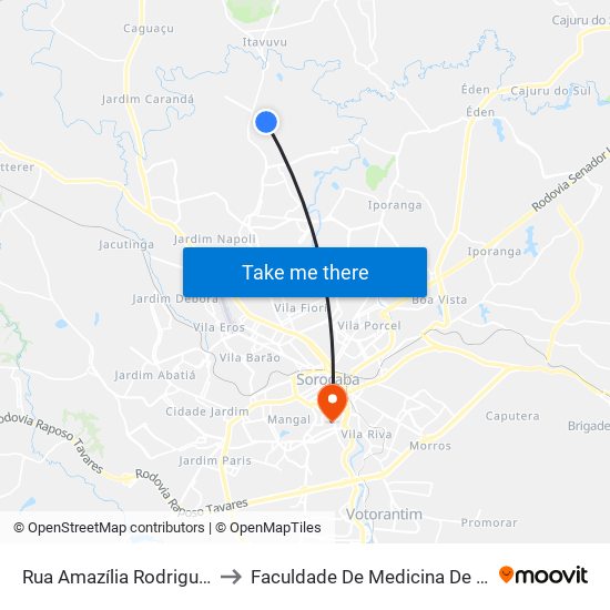 Rua Amazília Rodrigures Leal to Faculdade De Medicina De Sorocaba map
