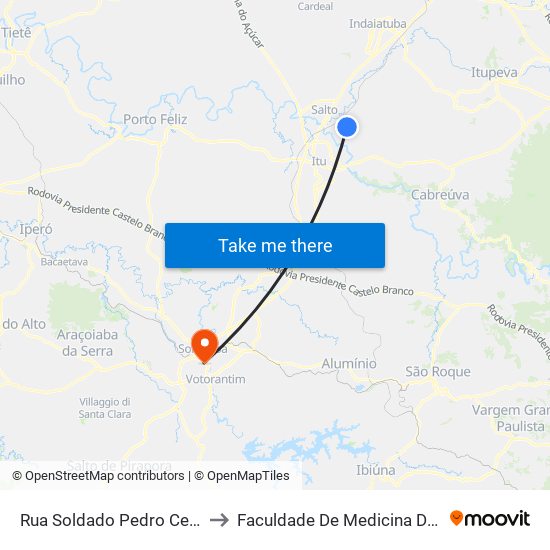 Rua Soldado Pedro Cencílio, 210 to Faculdade De Medicina De Sorocaba map