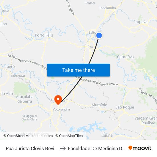 Rua Jurista Clóvis Bevilaqua, 490 to Faculdade De Medicina De Sorocaba map