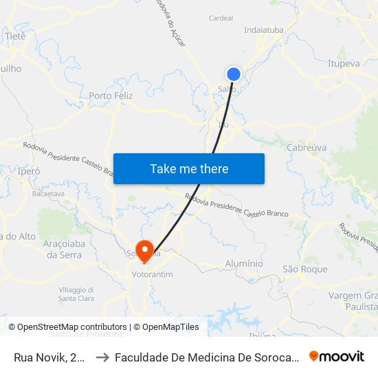 Rua Novik, 221 to Faculdade De Medicina De Sorocaba map