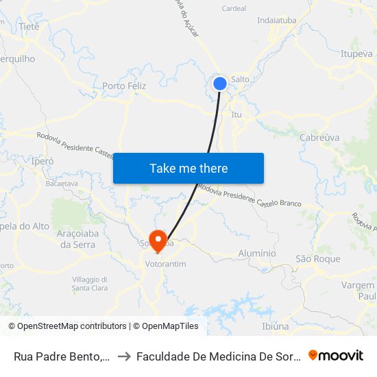 Rua Padre Bento, 545 to Faculdade De Medicina De Sorocaba map