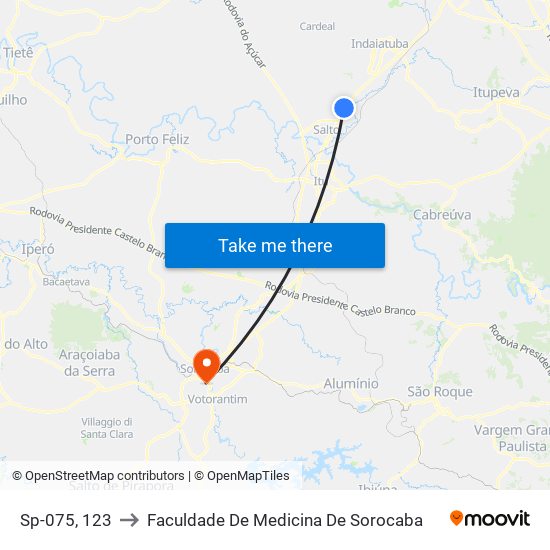 Sp-075, 123 to Faculdade De Medicina De Sorocaba map