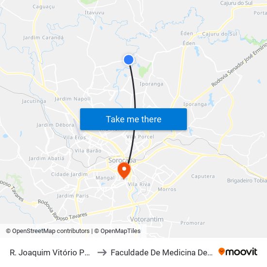 R. Joaquim Vitório Pereira, 75 to Faculdade De Medicina De Sorocaba map