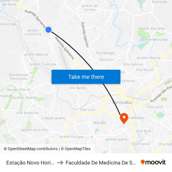 Estação Novo Horizonte to Faculdade De Medicina De Sorocaba map