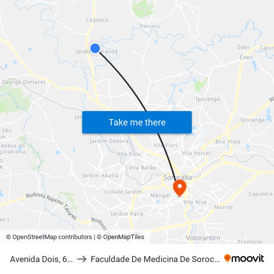 Avenida Dois, 680 to Faculdade De Medicina De Sorocaba map