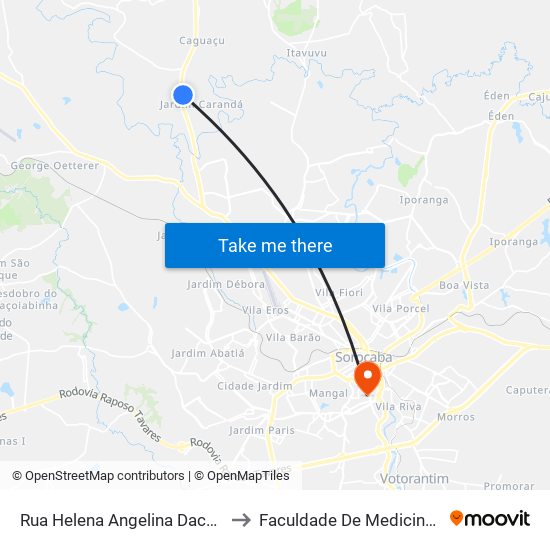 Rua Helena Angelina Dacol Manassés, 60 to Faculdade De Medicina De Sorocaba map